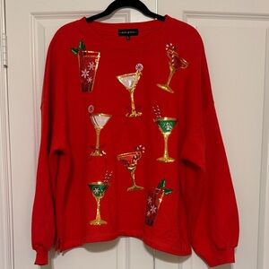 State of Mine Red Holiday Sweater with Festive Cocktail Design